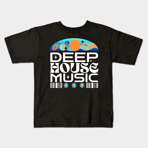 DEEP HOUSE  - Orbs And Stars (Blue/white/orange) Kids T-Shirt by DISCOTHREADZ 